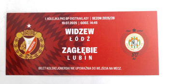 Widzew Lodz - Zaglebie Lubin (19.7.2025), sběratelská vstupenka na zápas PKO BP Ekstraklasy (oficiální produkt)