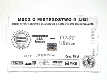 Szczakowianka Jaworzno - GKS Katowice, vstupenka na zápas III. ligy, tribuna pro hosty (sezóna 2006-07)