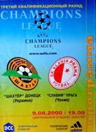 Oficiální program zápasu Šachtar Doněck - SK Slavia Praha v kvalifikaci o Ligu mistrů (09.08.2000)