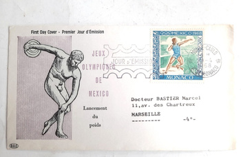 Letní olympijské hry Mexiko 1968 FDC obálka (Monako)