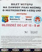 Odra Wodzislaw Slaski - Amica Wronki I liga (06.04.2002) vstupenka