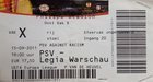 PSV Eindhoven - Legia Warszawa Evropská liga UEFA (15.09.2011) vstupenka na zápas