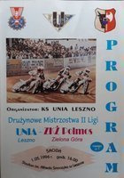 Unia Leszno - ZKŻ Polmos Zielona Góra Team II League Championship Speedway oficiální program (01.05.1996)