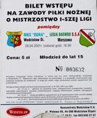 MKS Odra Wodzislaw Slaski - Legia Varšava I liga (28.04.2001) vstupenka
