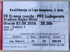 Crvena Zvezda Bělehrad - PFC Ludogorets Razgrad Vstupenka na kvalifikaci Ligy mistrů UEFA (02.08.2016)