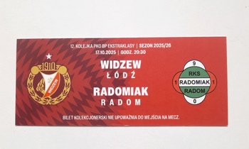 Widzew Lodz - Rakow Czestochowa (28.9.2025), sběratelská vstupenka na zápas PKO BP Ekstraklasy (oficiální produkt)