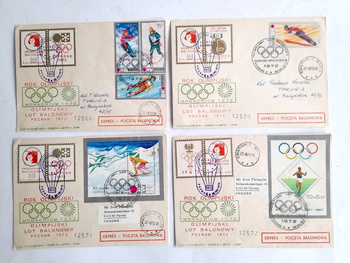 Olympijský rok 1972 - Olympijský let balónem sada 4 FDC obálek (Polsko)