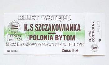 Szczakowianka Jaworzno - GKS Katowice, vstupenka na zápas III. ligy, tribuna pro hosty (sezóna 2006-07)