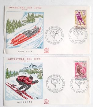 Zimní olympijské hry Grenoble 1968 sada 2 FDC obálek (Francie)