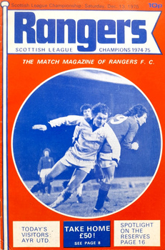 Rangers FC - Ayr United, oficiální program zápasu skotské ligy (13.12.1975)