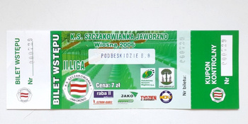 Szczakowianka Jaworzno - GKS Katowice, vstupenka na zápas III. ligy, tribuna pro hosty (sezóna 2006-07)