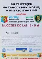 MKS Odra Wodzislaw Slaski - GKS Dospel Katowice I liga ticket (10.11.2002)