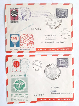 Ballon Competition of the Poznan International Fairs 1964-1965 sada 2 FDC obálek (Polsko)