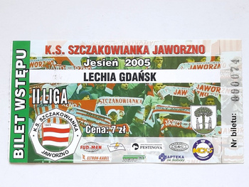 Szczakowianka Jaworzno - GKS Katowice, vstupenka na zápas III. ligy, tribuna pro hosty (sezóna 2006-07)