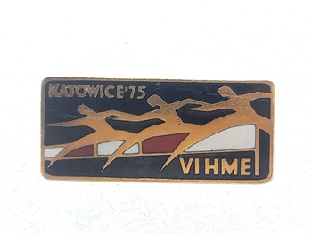 Velký odznak VI. halového mistrovství Evropy v atletice - Katovice 1975 (smaltovaný, podepsaný)