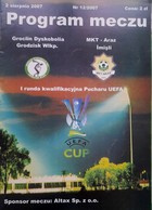 Groclin Dyskobolia Grodzisk Wielkopolski - MKT-Araz Imisli, oficiální program zápasu kvalifikace Poháru UEFA (2.8.2007)