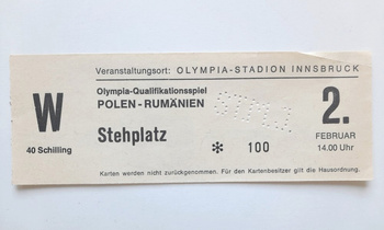 Vstupenka na XII. zimní olympijské hry Innsbruck 1976. Hokejový zápas Polsko - Rumunsko (2.2.1976)