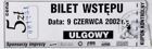 Vstupenka na zápas ZKS Stal Rzeszow - Gornovia Gorno IV (09.06.2002)