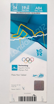 Letní olympijské hry Londýn, oficiální vstupenka pro média (4.8.2012)