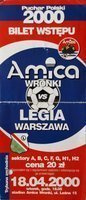 Amica Wronki - Legia Warszawa Polský pohár (18.04.2000) vstupenka na zápas