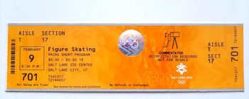 Zimní olympijské hry Salt Lake City, vstupenka pro média na krasobruslení (9.2.2002)